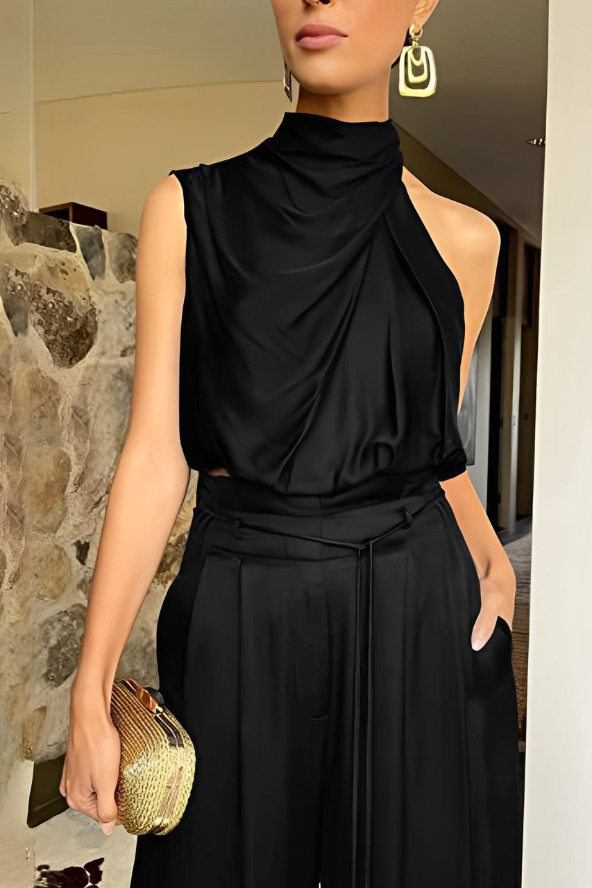 Maxct Satin Mock Neck Crop Top Pants Suits - Image 3