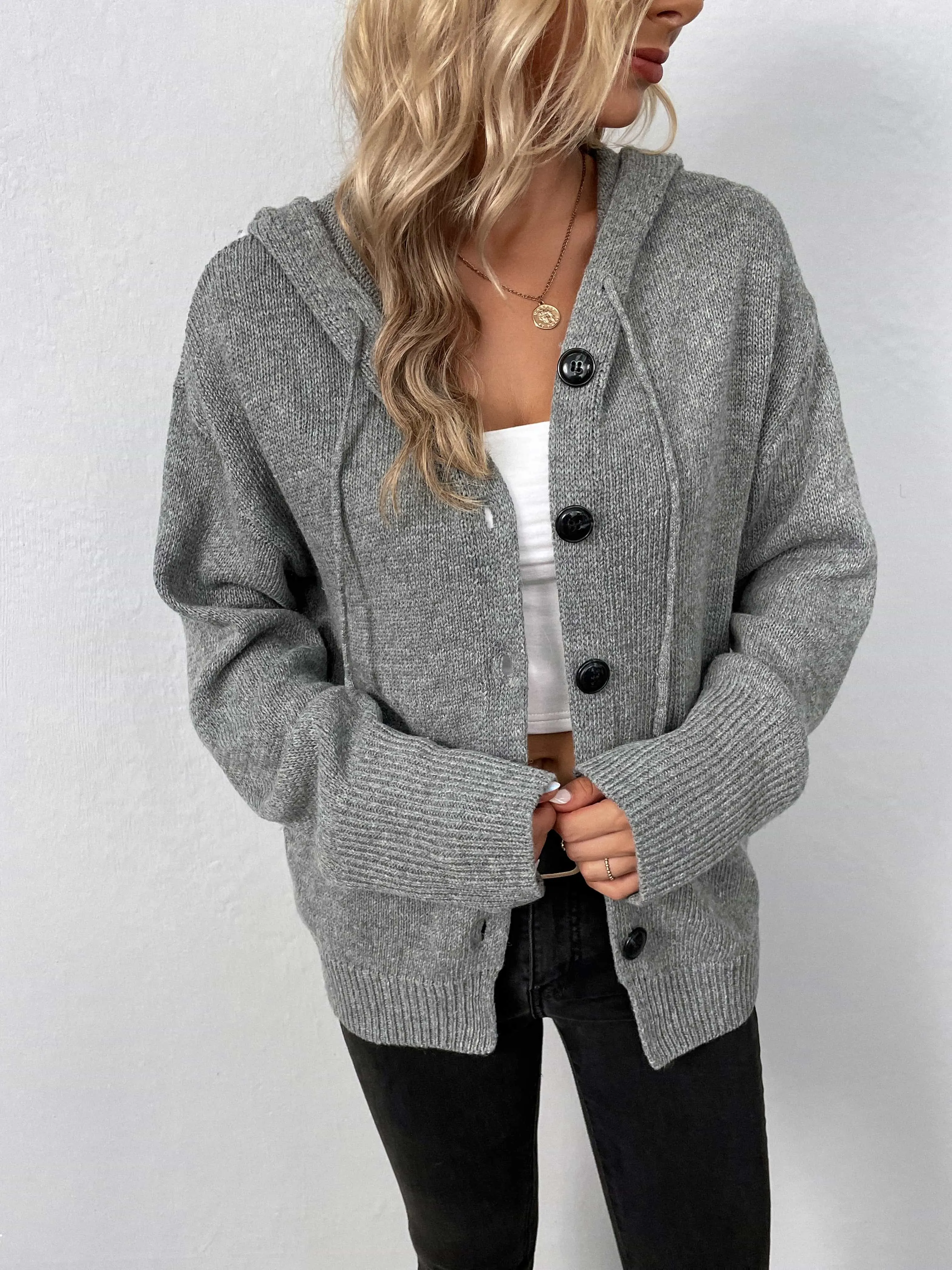 Maxct &Button-Down Long Sleeve Hooded Sweater