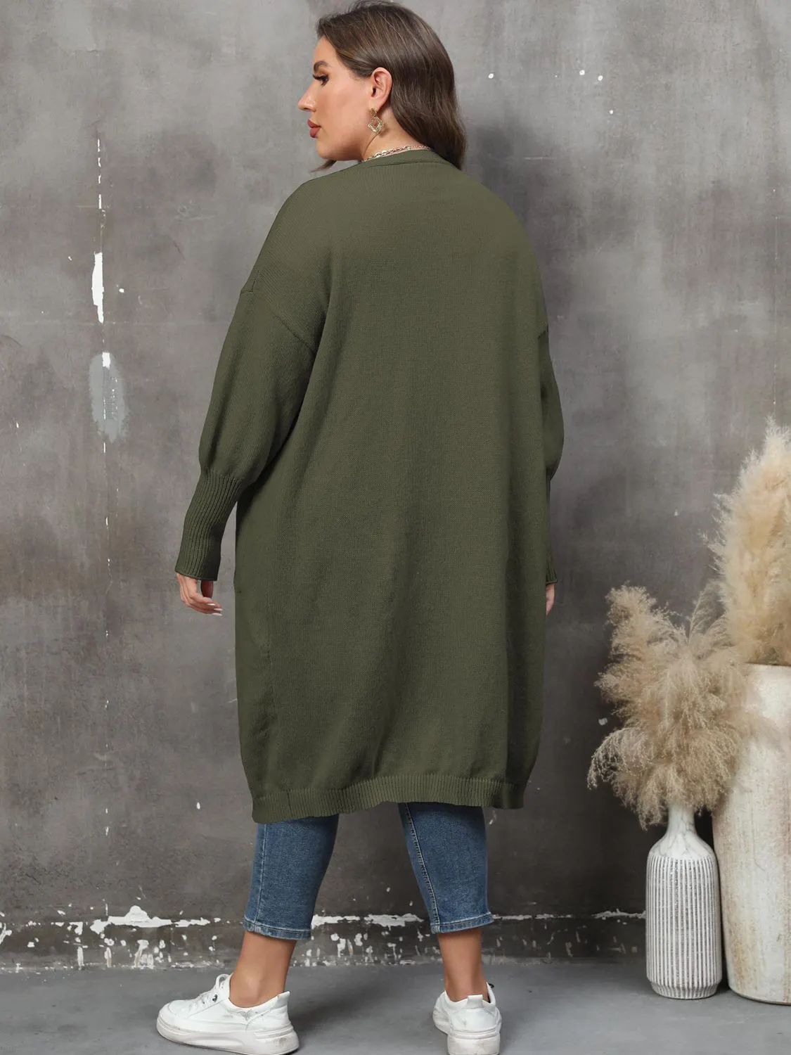 Maxct &Plus Size Long Sleeve Pocketed Cardigan