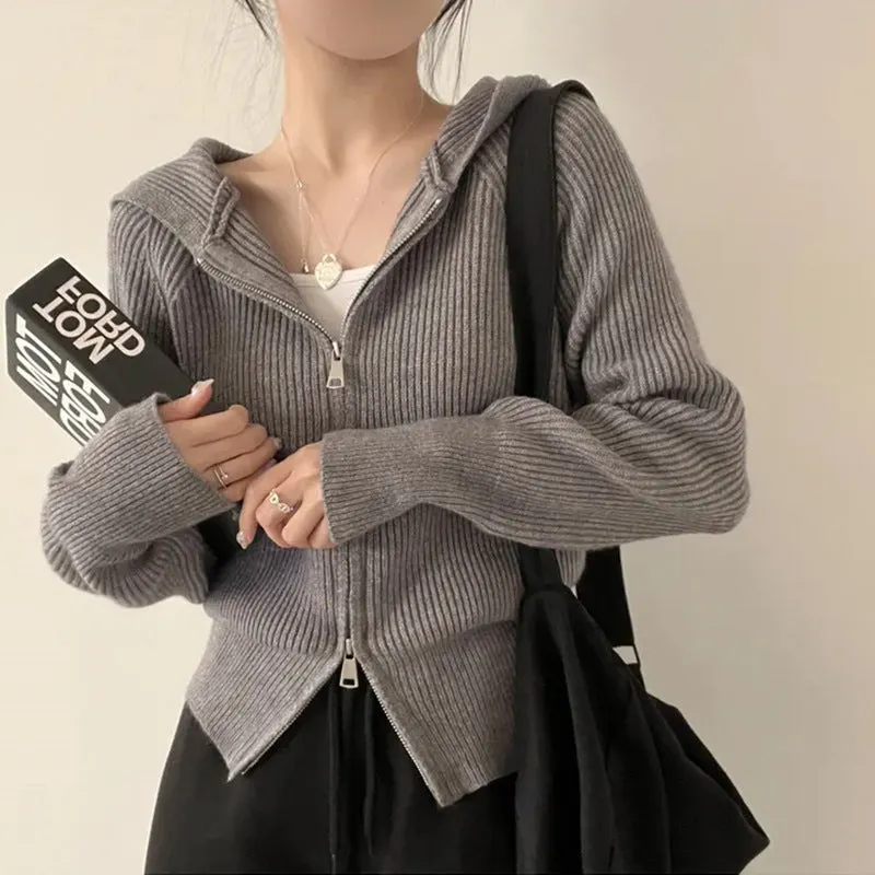 Maxct Vintage Knitted Hooded Zip Up Cardigan