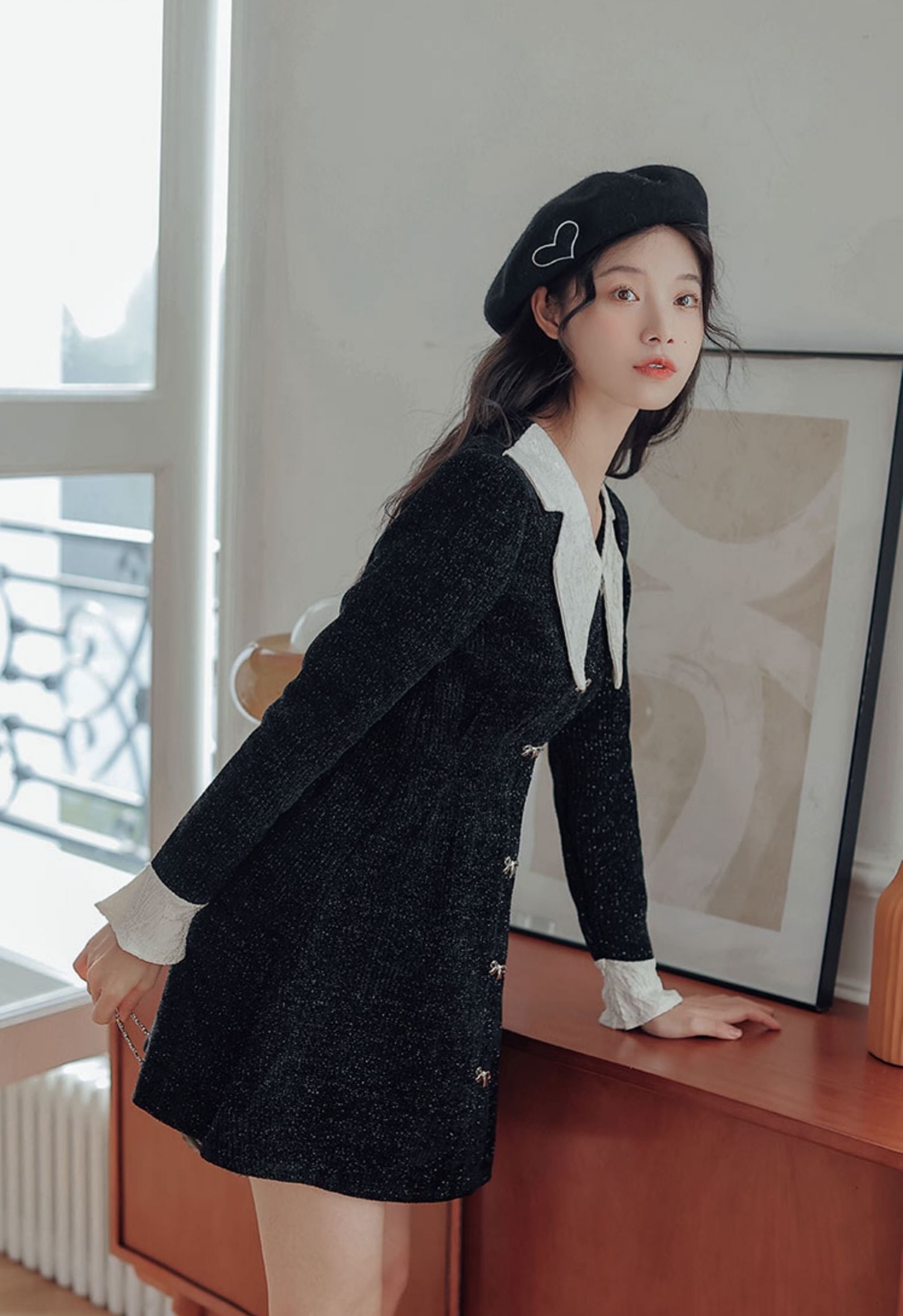 Sweet Bow Peter Pan Knit Dress Maxct