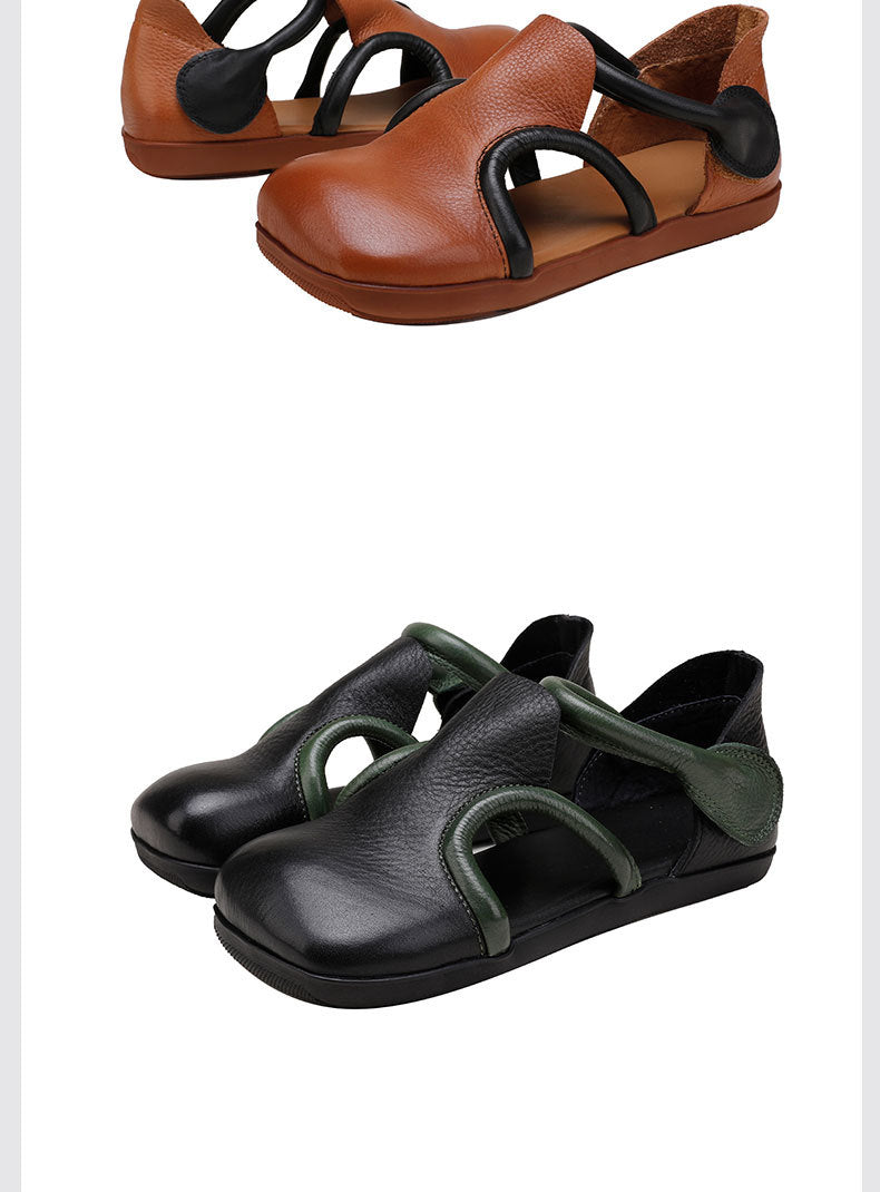 Vintage Niche Leather Flat Sandals Maxct
