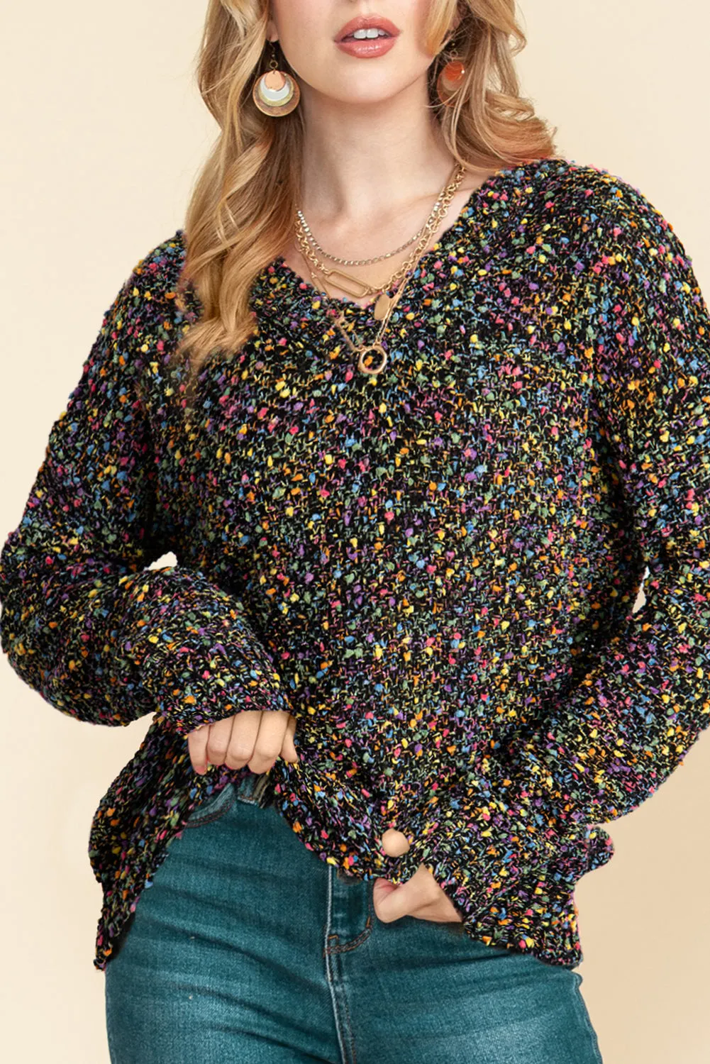 Maxct &Confetti V-Neck Long Sleeve Sweater