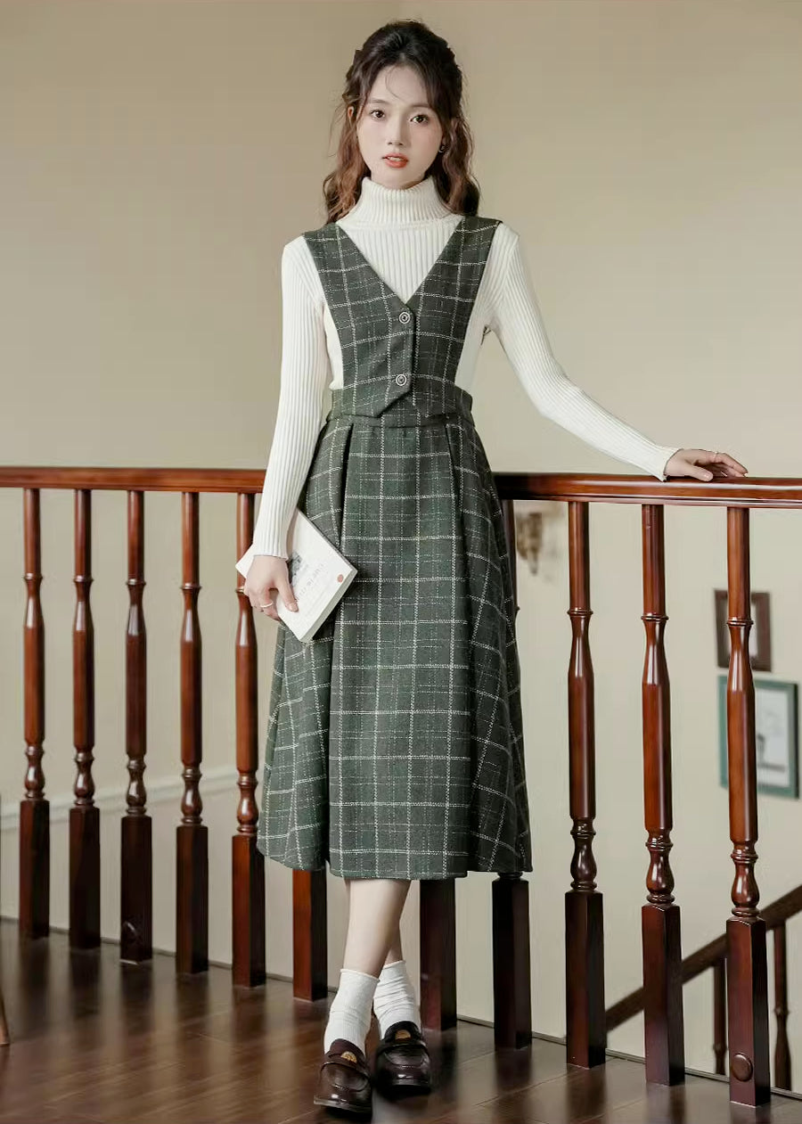 Plaid Vest Pinafore Dress Maxct