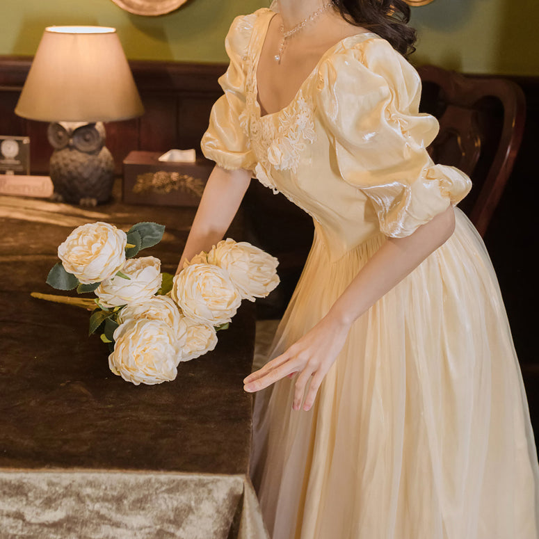 Belle Satin Puff Sleeve Maxi Dress Maxct