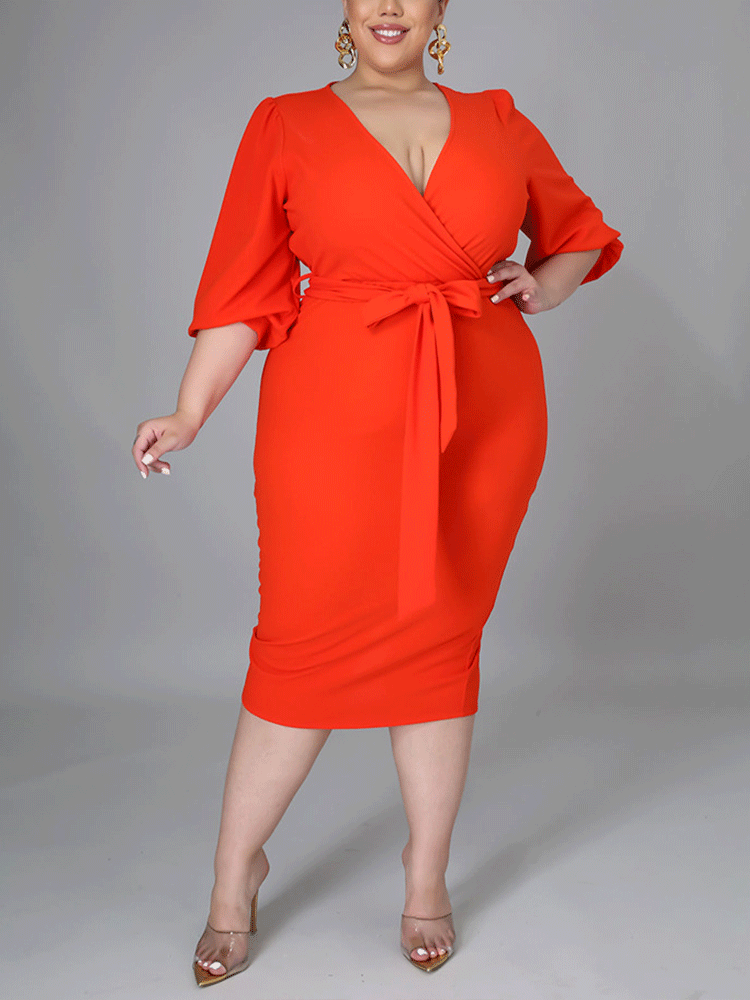 Deep V-neck Solid Split Midi Dress Maxct