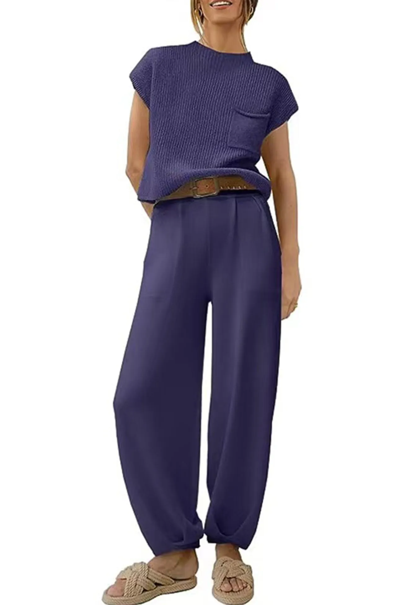Maxct Ribbed Mock Neck T-shirt Pants Suits