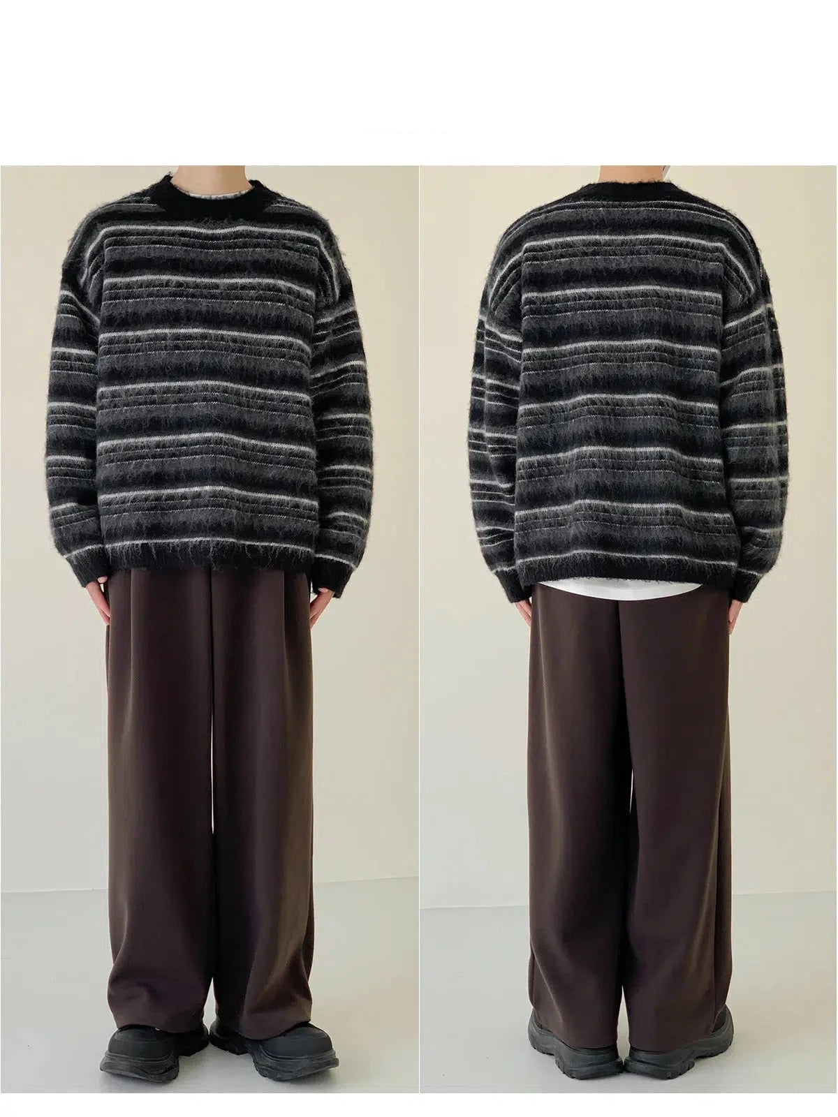 Maxct Mohair Round Neck Striped Sweater