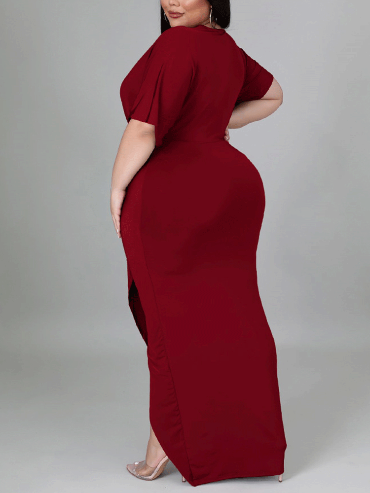 V Neck Solid Color Maxi Dress Maxct