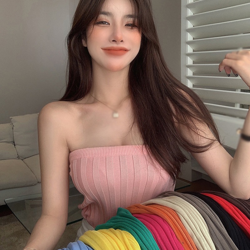 Maxct Tube Top For Women Short Sleeveless Vest Summer Solid Color Tops
