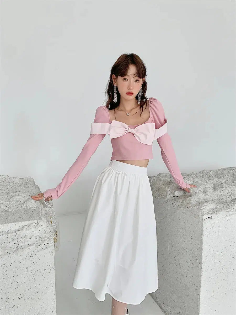 Maxct &Puff Shoulder Bow Crop Top