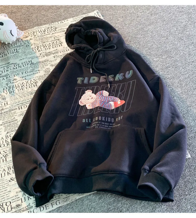 Maxct Love hooded sweater Y2K autumn new Korean version of loose long-sleeved shirt female student flocking love letter jacket trend