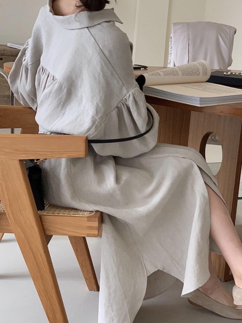 Maxct Lapel Loose Balloon Sleeve Shirt Dress