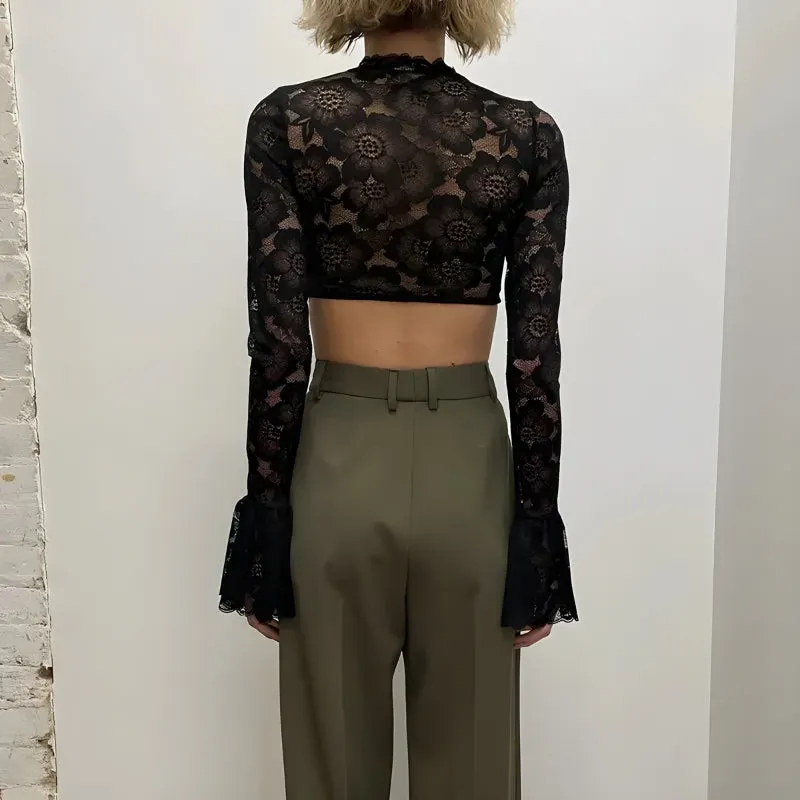 Maxct &Lace Flare Cuffs Crop Top