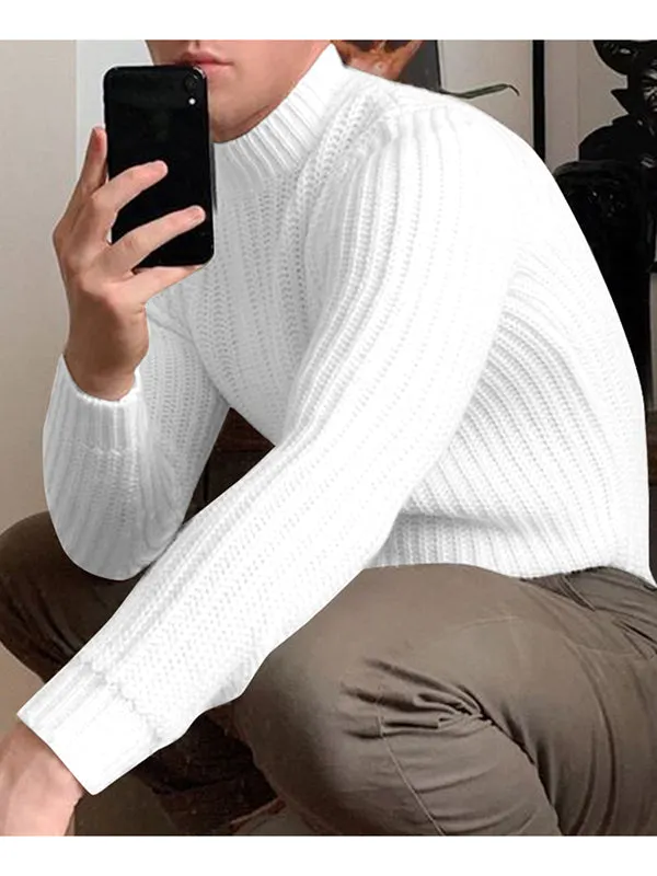 Maxct - Mens Solid Half Collar Long Sleeve Sweater