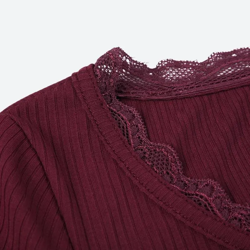 Maxct &Corduroy Lace Trim Top
