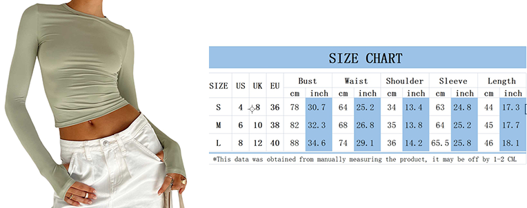 Female Fashion Going Out T-Shirt Women Sexy Long Sleeve Fitted Crop Tops Y2K Crew Neck Casual Basic Tight Tees Streetwear