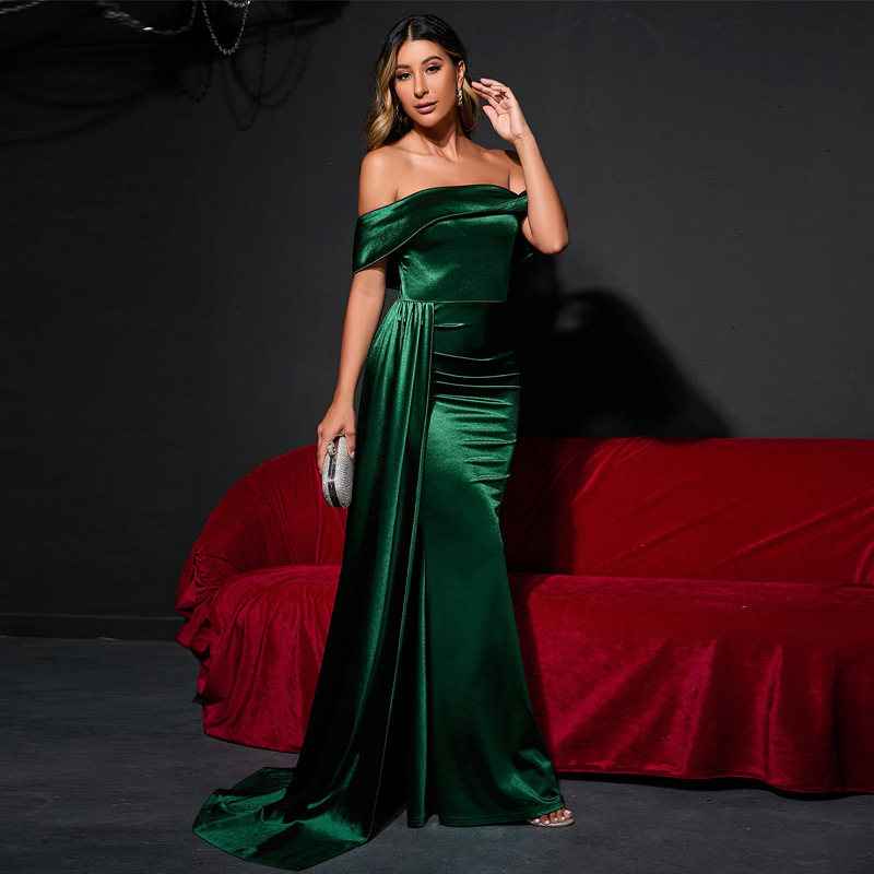 Maxct pirates vs sailors drees to impress Solid Color Satin off-Neck Tube Top High Waist Evening Dress Fishtail Dress Long Skirt Dress