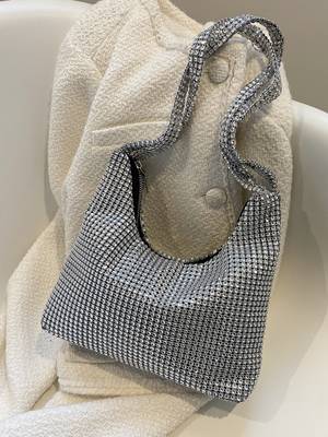 Bag For Love - Drawstring Design Rhinestone Chain Bag - Women Maxct Bags