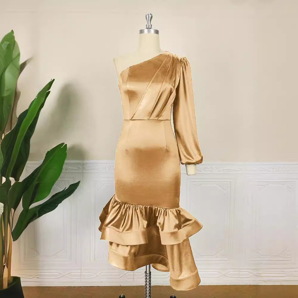 Maxct Autumn New Multi-Color Optional One-Shoulder Oblique Collar Dress Banquet Hip Bridesmaid Dress Dresses
