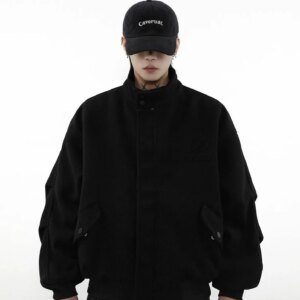 Maxct Wool Stand-collar Velvet Bomber Jacket
