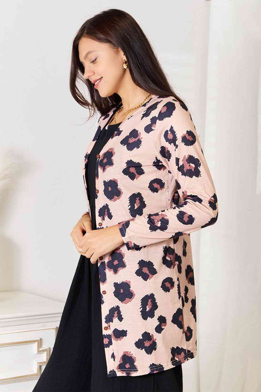 Maxct &Double Take Printed Button Front Longline Cardigan