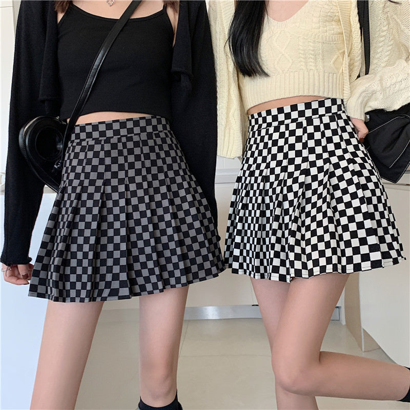 Checkered Print Pleated Skirt Maxct