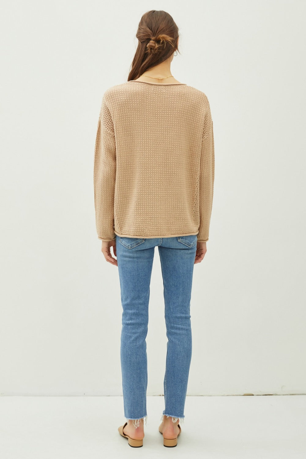Maxct &Be Cool Rolled Openwork Round Neck Sweater
