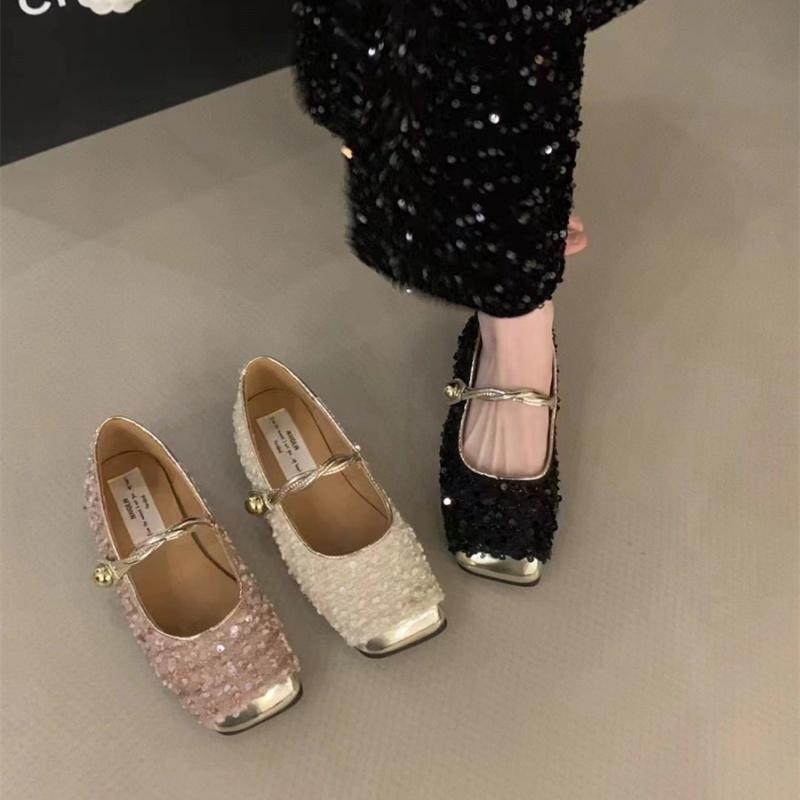 Sequined Square Toe Mary Jane Flats Maxct