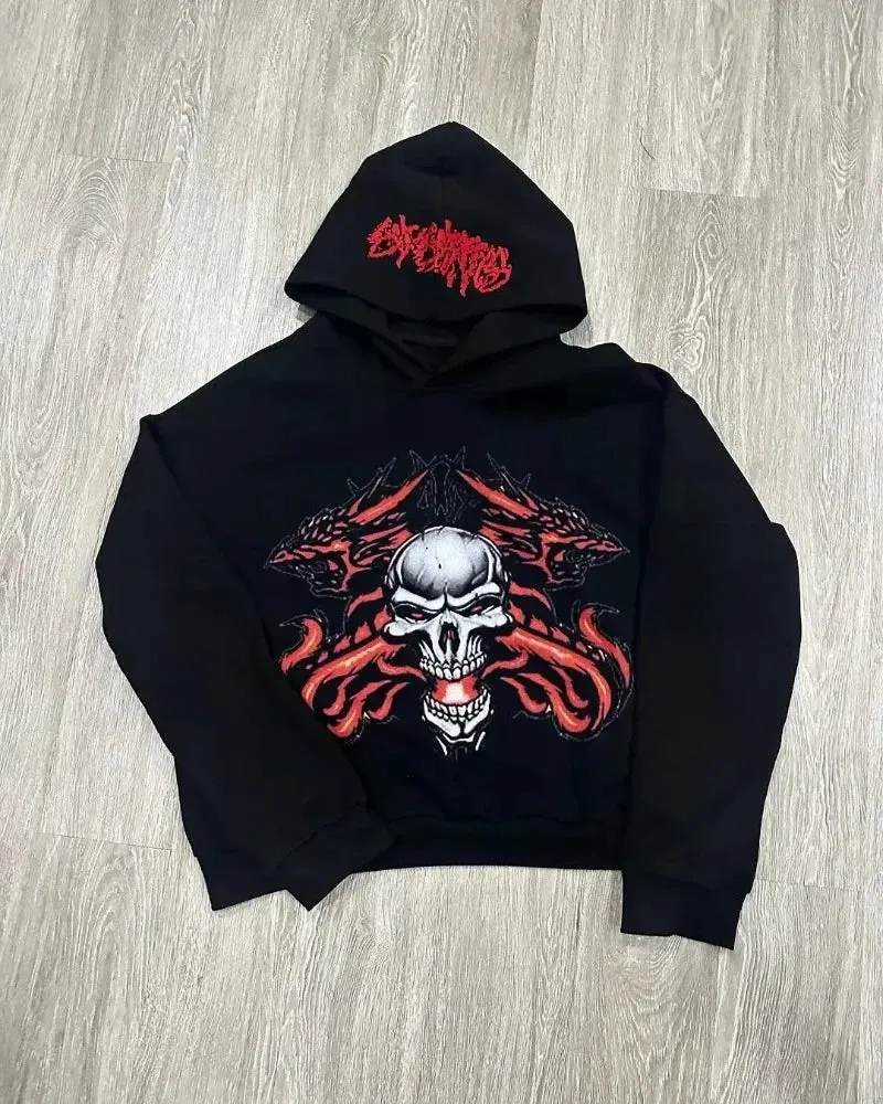 Gothic Geometric Embroidery Splicing Hoodie Y2K Style Maxct