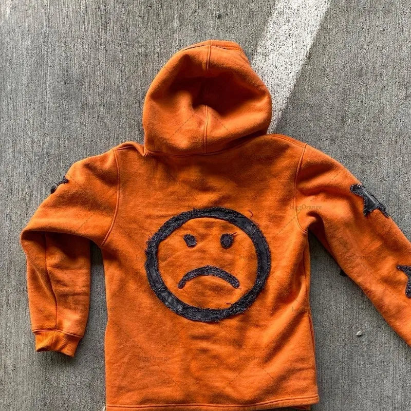 Maxct 90s Streetwear Trendy Brand Crying Face Letter Embroidered Zipper Hoodie Men Y2k Retro Harajuku Jacket Hip-hop Rock Casual Oversized Sweatshirt
