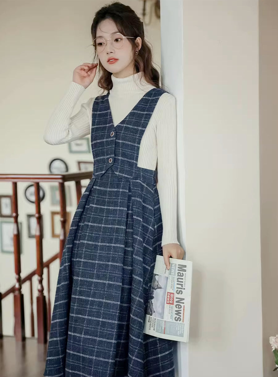 Plaid Vest Pinafore Dress Maxct