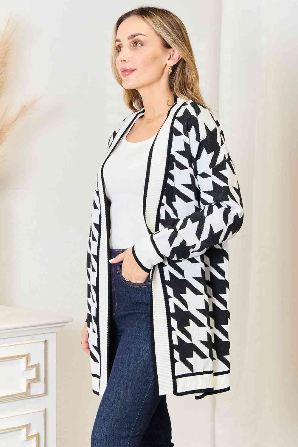 Maxct &Woven Right Houndstooth Open Front Longline Cardigan