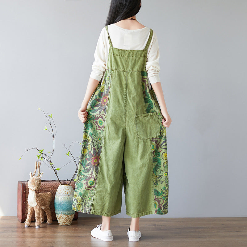 Retro Floral Printed Strappy Pants