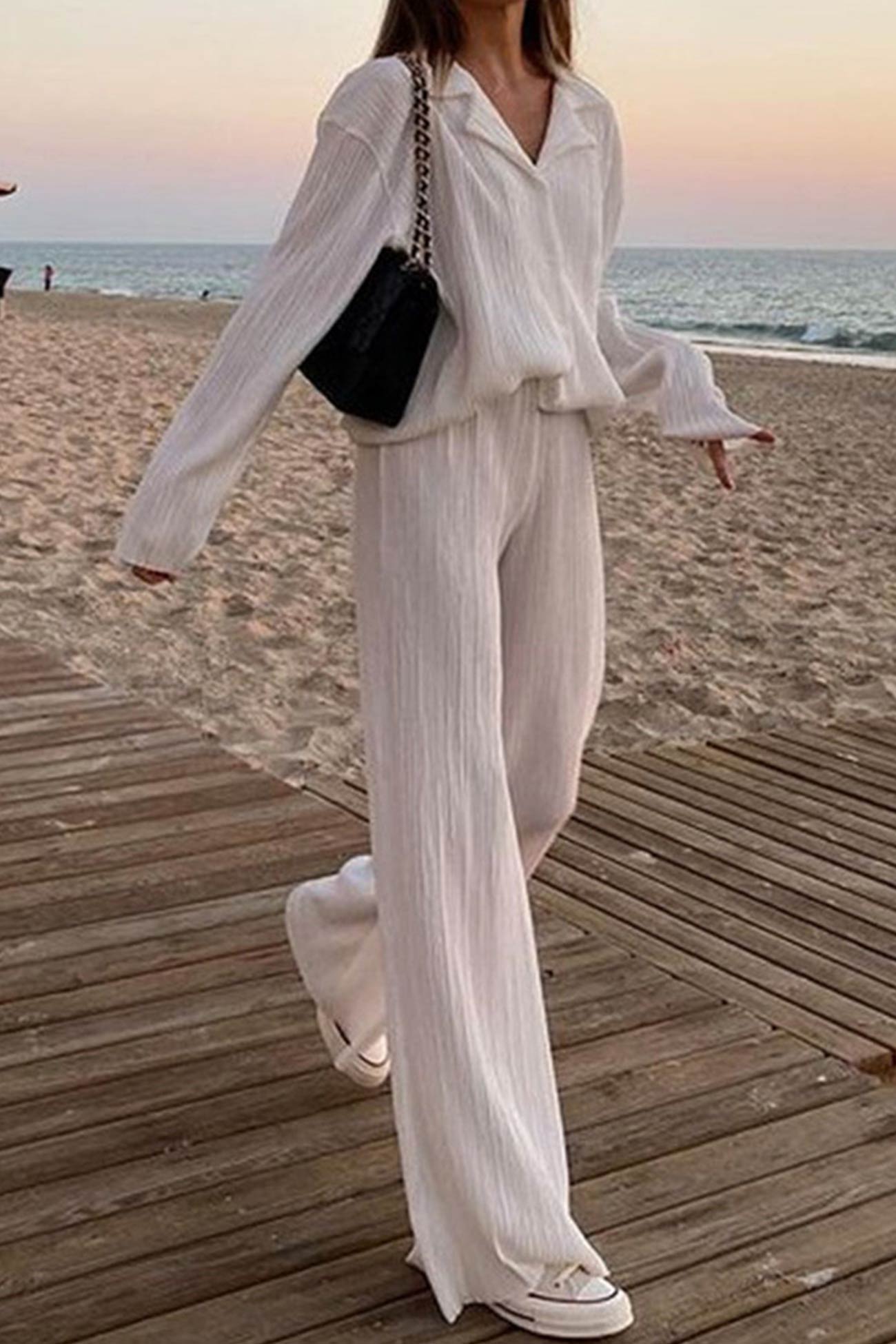 Maxct Pleated Shirt Wide Leg Pants Set - Image 5