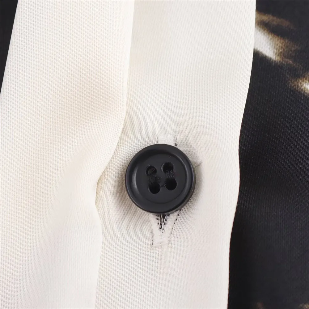 Autumn New Product Women's Casual Versatile Flower Printed Silk Texture Long Sleeve Collar Shirt