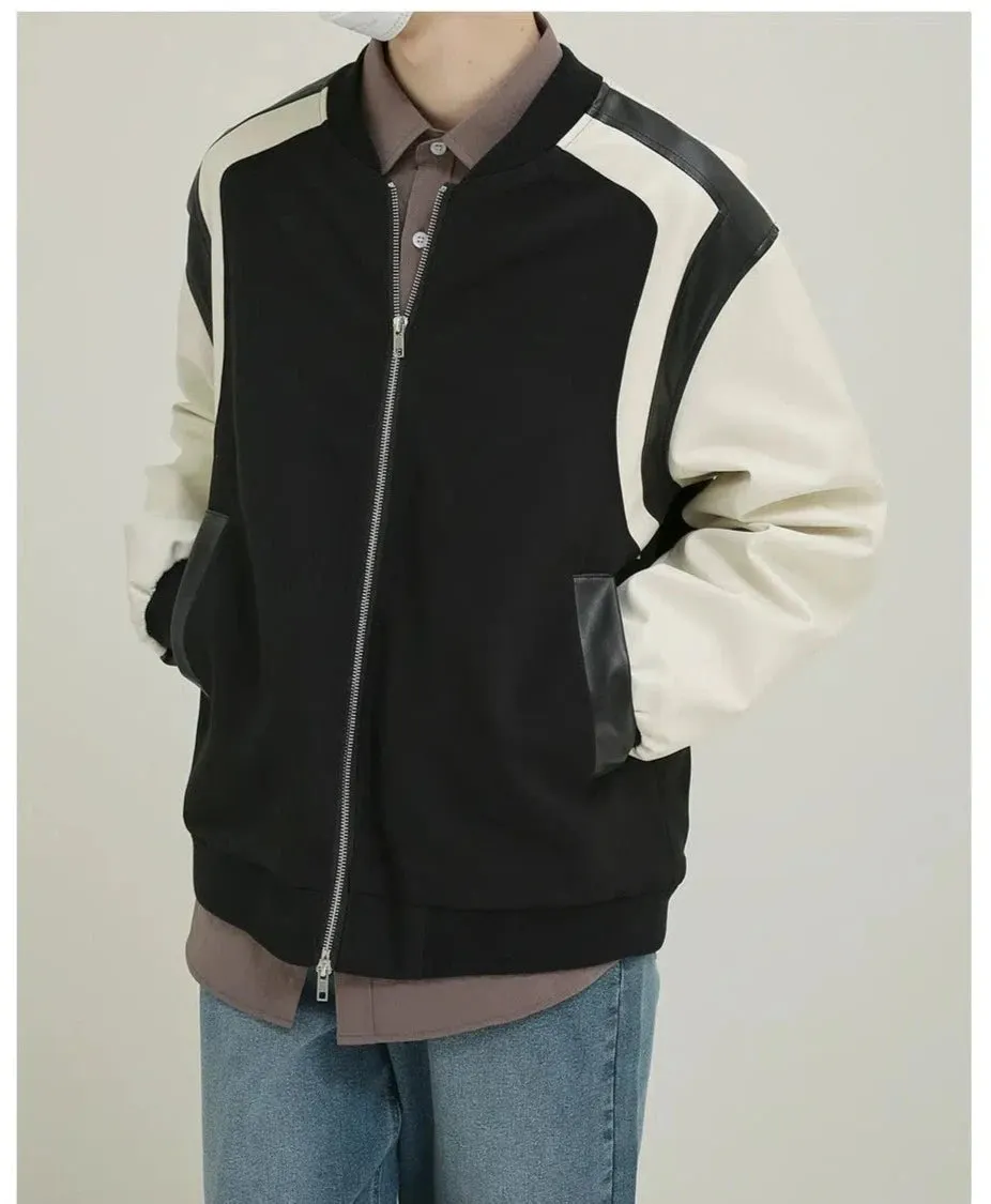 Maxct PU Leather Baseball Collar Jacket