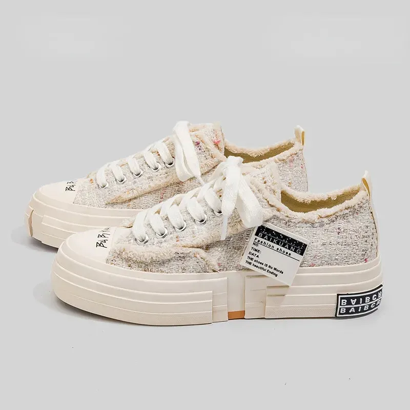 Low Top Canvas Platform Sneakers for Teen Girl's Maxct