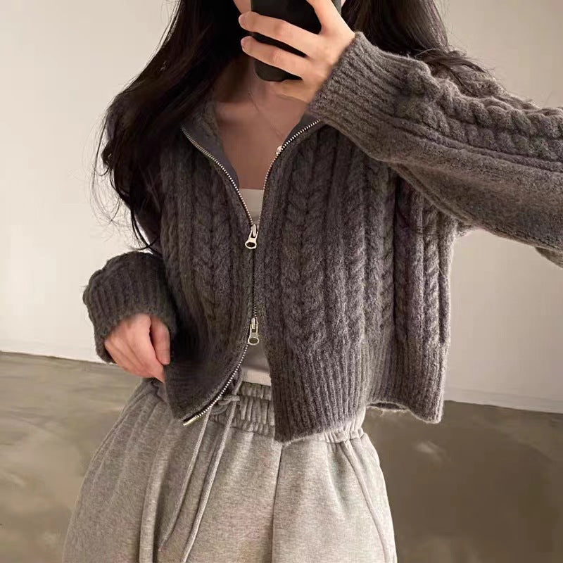Maxct Twist Double Zipper Design Short Cardigan