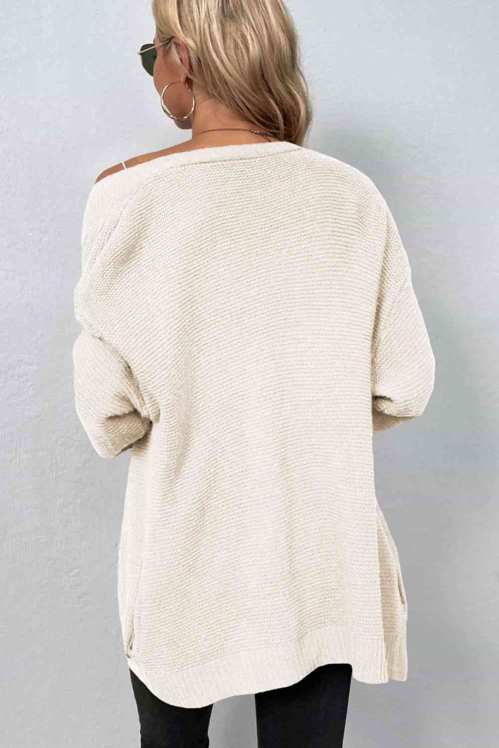 Maxct &Cable-Knit Open Front Cardigan with Pockets