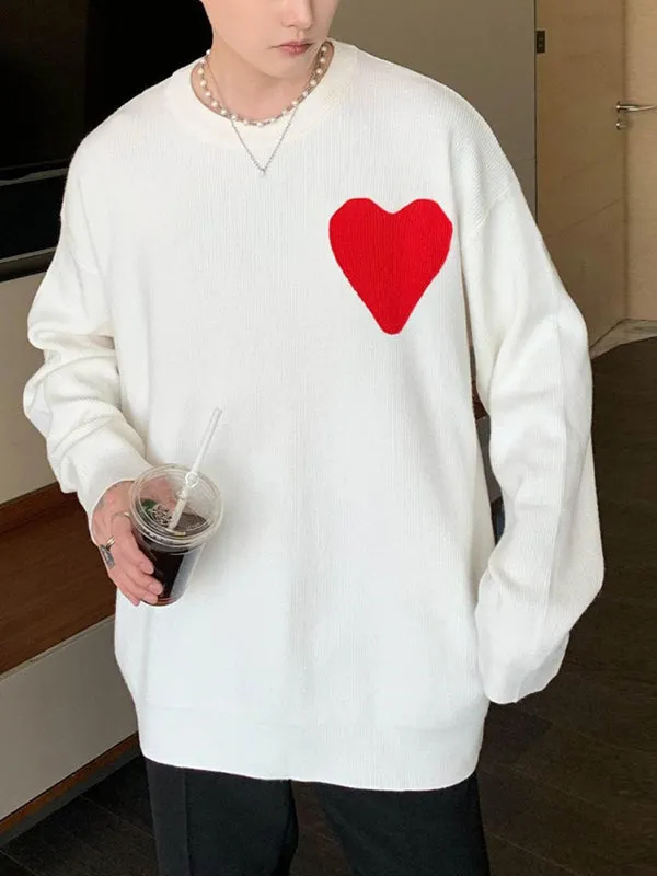 Maxct - Mens Heart Patchwork Long Sleeve Loose Sweater J