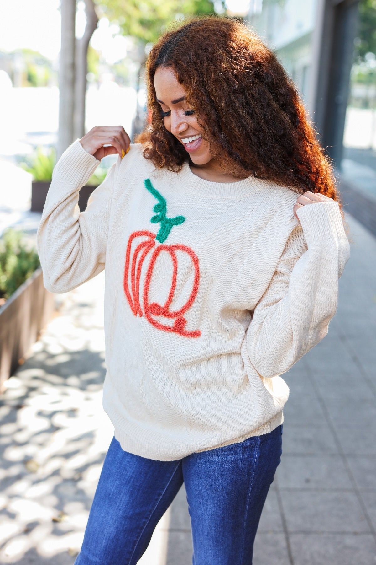 Maxct &Pumpkin Spice Metallic Yarn Embroidered Oversized Sweater