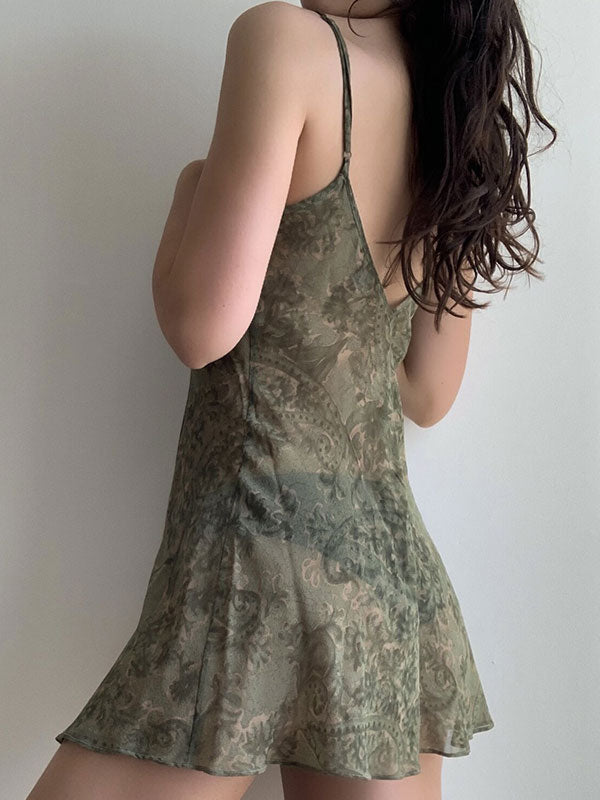 Backless Printed Slip Mini Dress Maxct