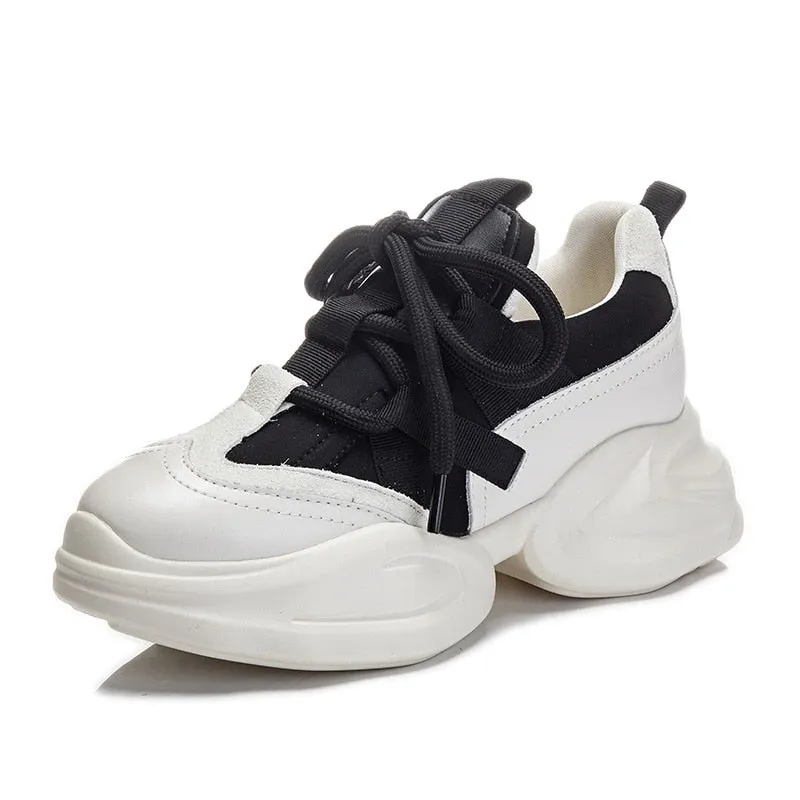 Women's  8cm Leather Air Mesh Platform Sneakers Maxct