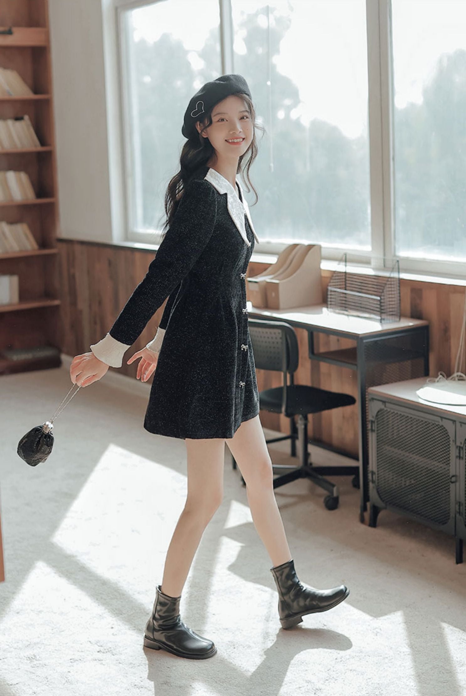 Sweet Bow Peter Pan Knit Dress Maxct