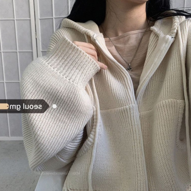 Maxct Hooded Zip Up Knit Cardigan