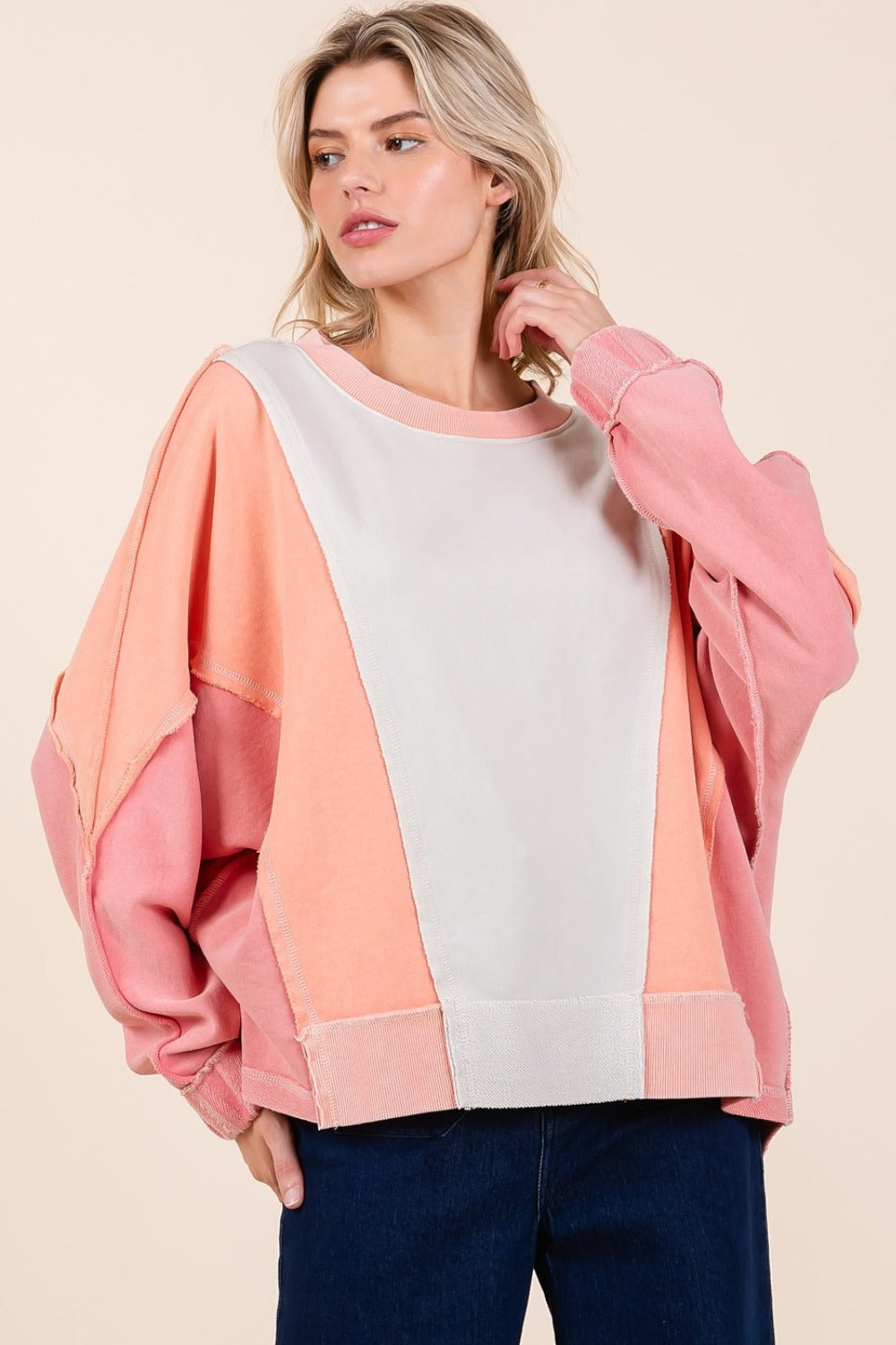 Maxct &Mittoshop Mineral Wash Color Block Sweatshirt