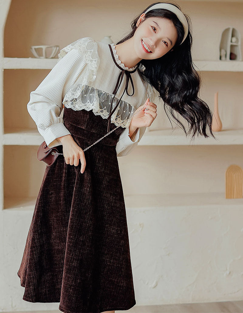 Square Lace High Neck Sweater Dress Maxct