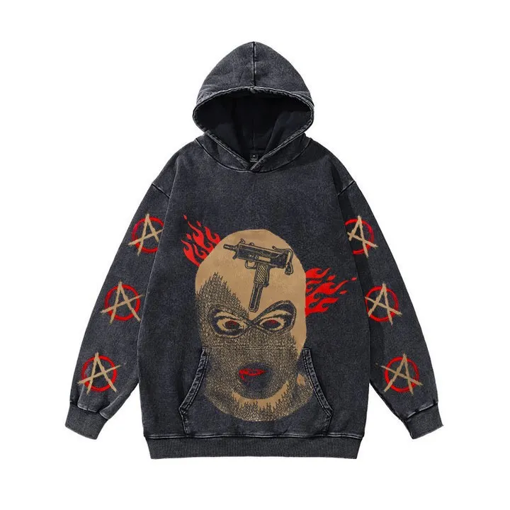 Maxct Y2K Fashion Autumn and Winter Printed Washed Distressed Pullover Long Sleeve Sweater for Men and Women