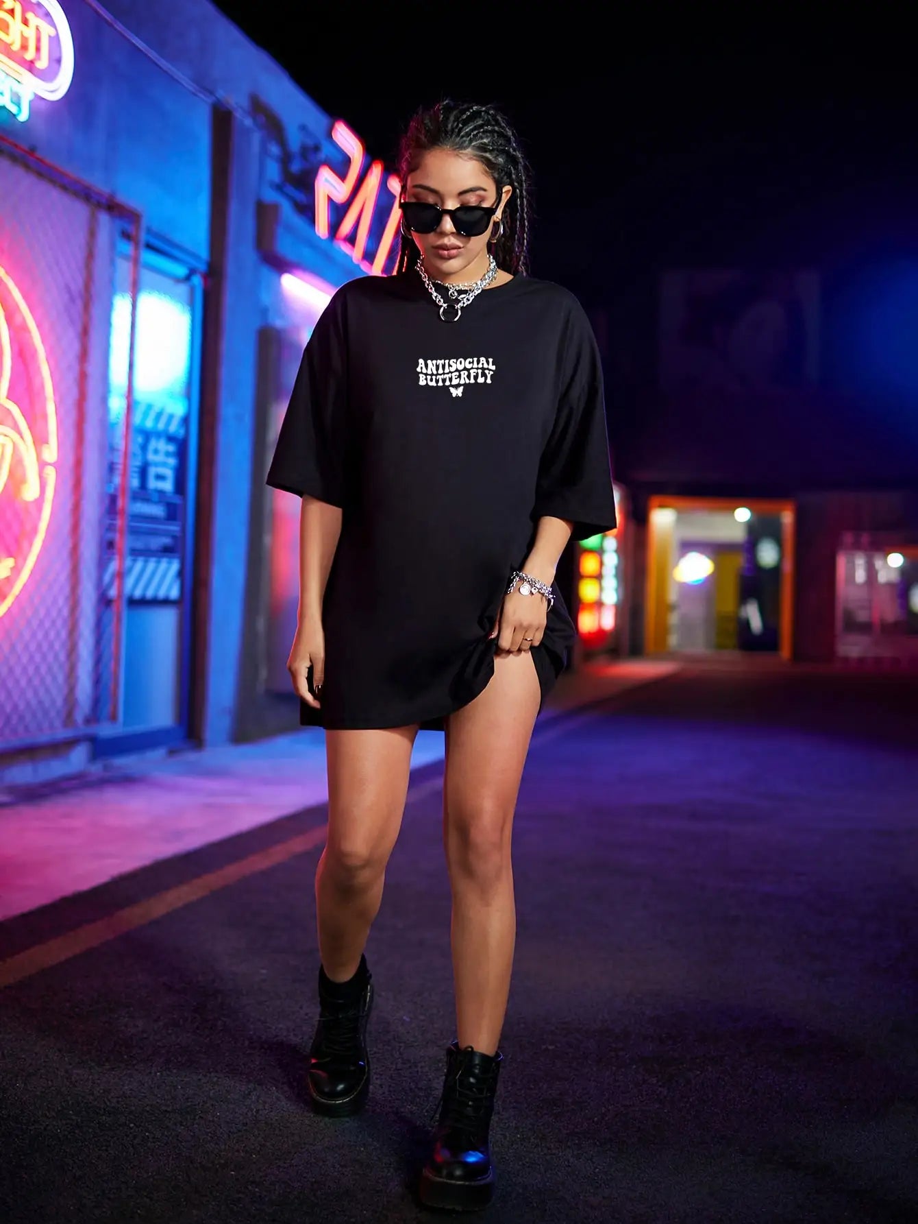 Maxct-Butterfly White Letter Printed T-Shirts Women 100% Cotton Black Short Sleeve Fashion Hip Hop Streetwear Summer Breathable Tshirt